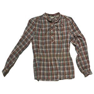 Pinot Noir Women Brown Plaid Long Sleeve Collared Button Up Shirt Sz Large